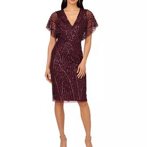 Adrianna Papell - Size 20 - 
Women's Surplice-Neck Dolman-Sleeve Sequin Dress